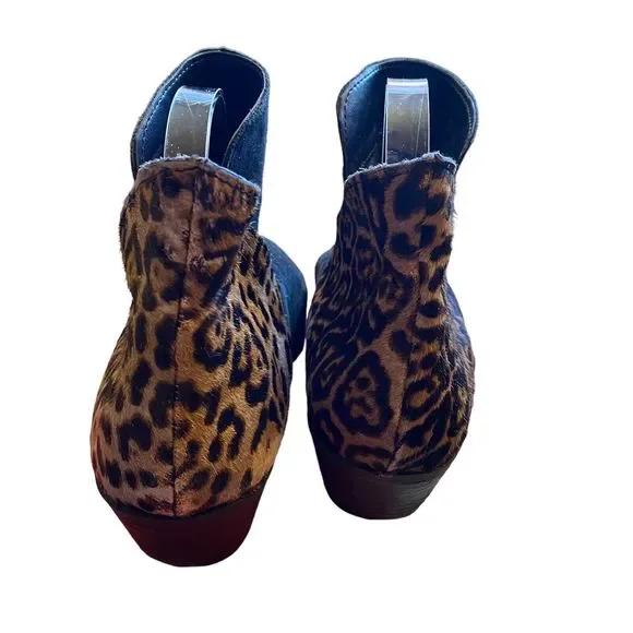 Me Too Zena 9 Black Suede Leopard Animal Print Pull On Ankle Bootie Shoes Sz 11M - Picture 2 of 12